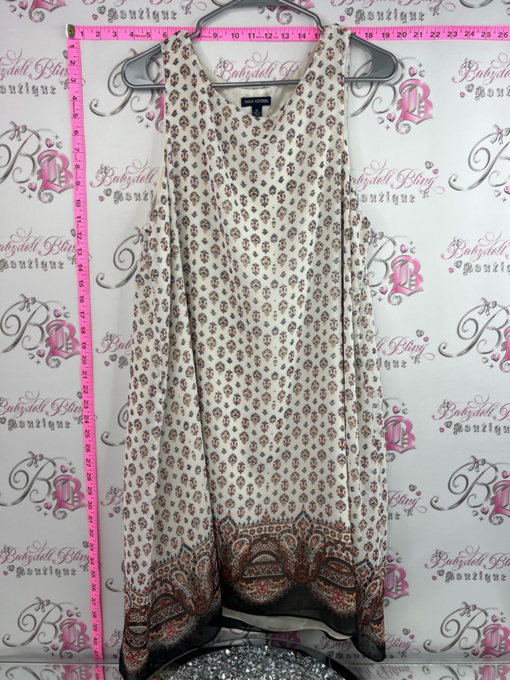 Max Edition dress floral Cream Midi Dress with Brown & Black Paisley Border